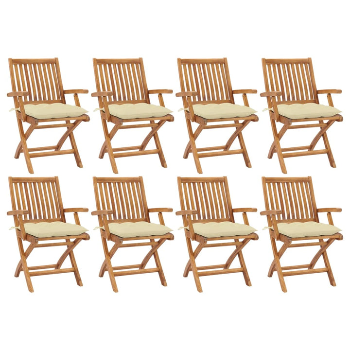 Gartenstühle 2 Stk. Mit Weißen Kissen Massivholz Teak Creme