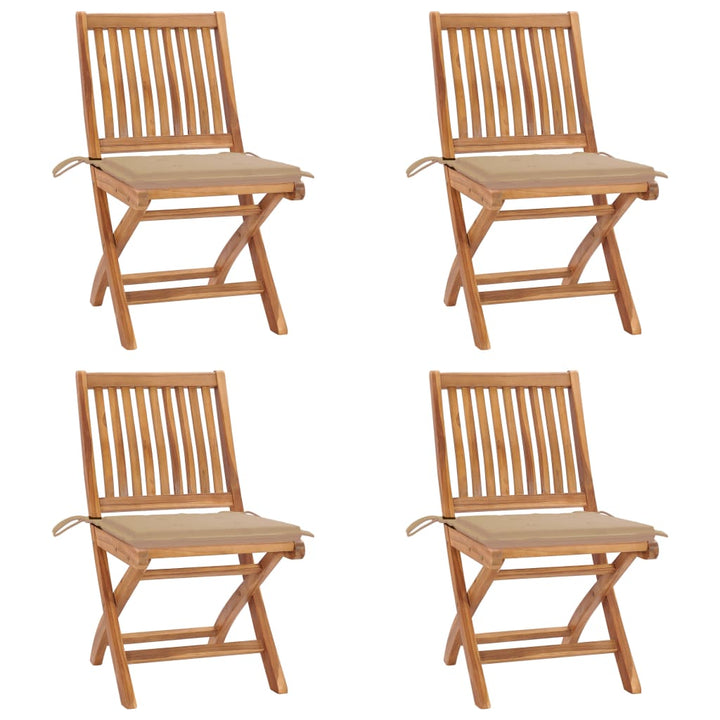 Klappbare Gartenstühle Mit Kissen 4 Stk. Massivholz Teak Beige