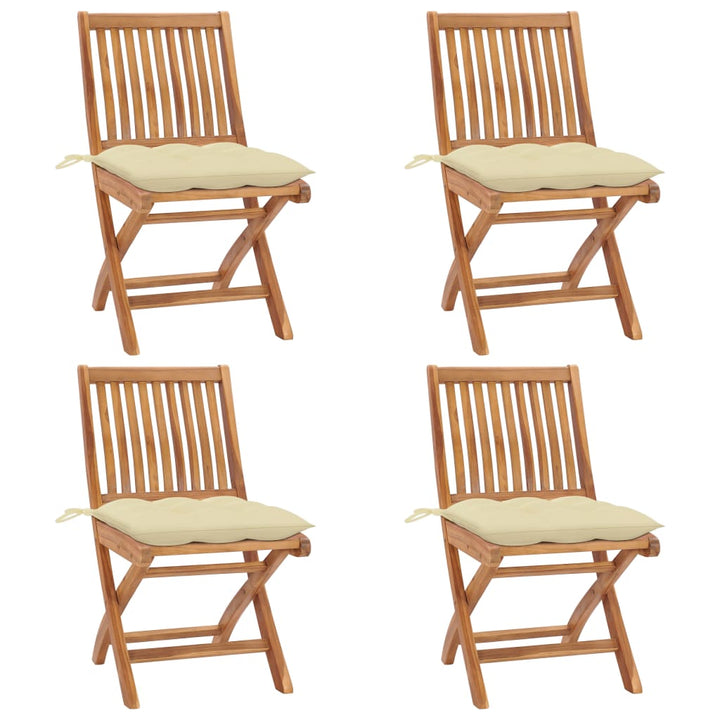 Gartenstühle 2 Stk. Mit Weißen Kissen Massivholz Teak Creme