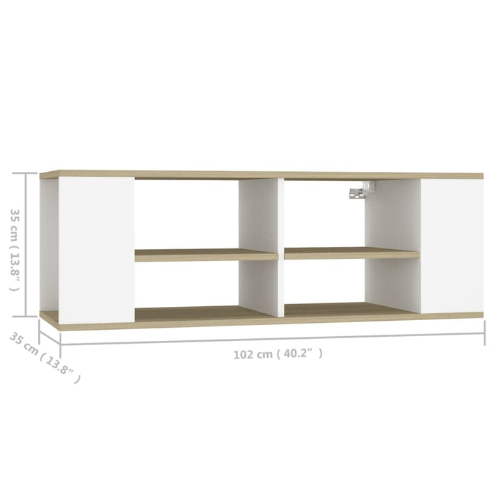 Tv-Wandschrank Weiß Sonoma-Eiche 102X35X35 Cm Holzwerkstoff