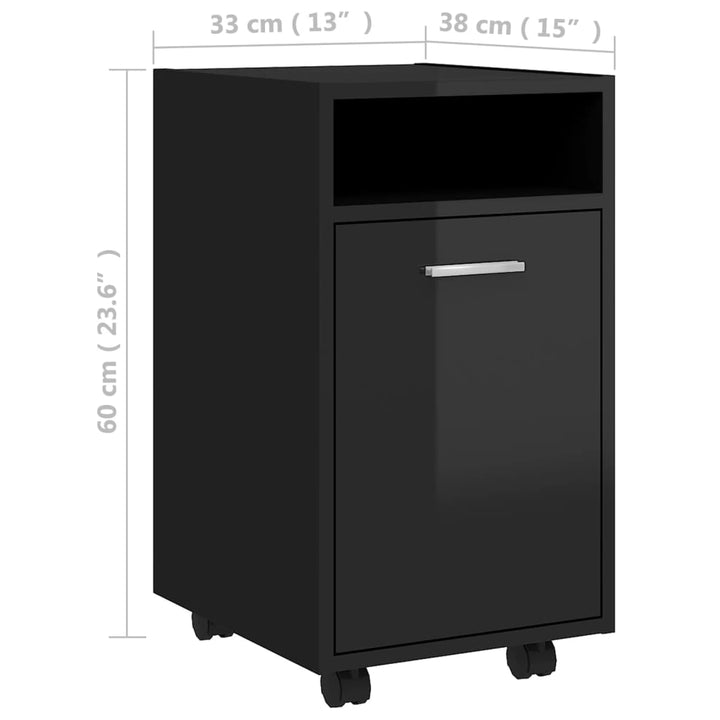 Beistellschrank Mit Rollen Hochglanz-Schwarz 33X38X60Cm Grau