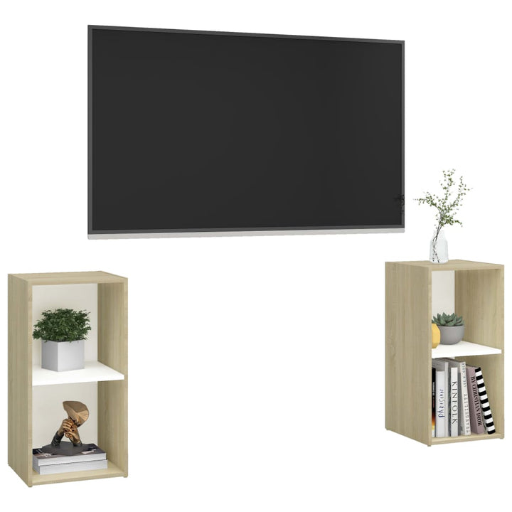 Tv-Schränke 2 Stk. Weiß Sonoma-Eiche 72X35X36,5Cm Holzwerkstoff Weiß Und Sonoma-Eiche