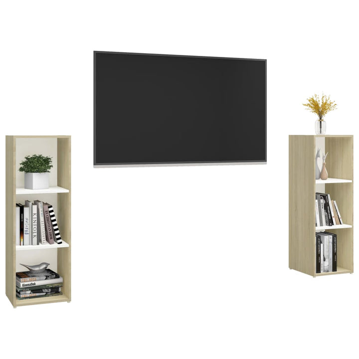 Tv-Schränke 2 Stk. Weiß Sonoma-Eiche 107X35X Holzwerkstoff Weiß Und Sonoma-Eiche