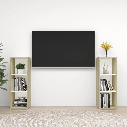 Tv-Schränke 2 Stk. Weiß Sonoma-Eiche 107X35X Holzwerkstoff Weiß Und Sonoma-Eiche