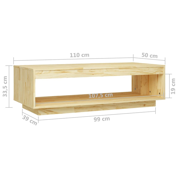 Couchtisch 110X50X33,5 Cm Massivholz Kiefer