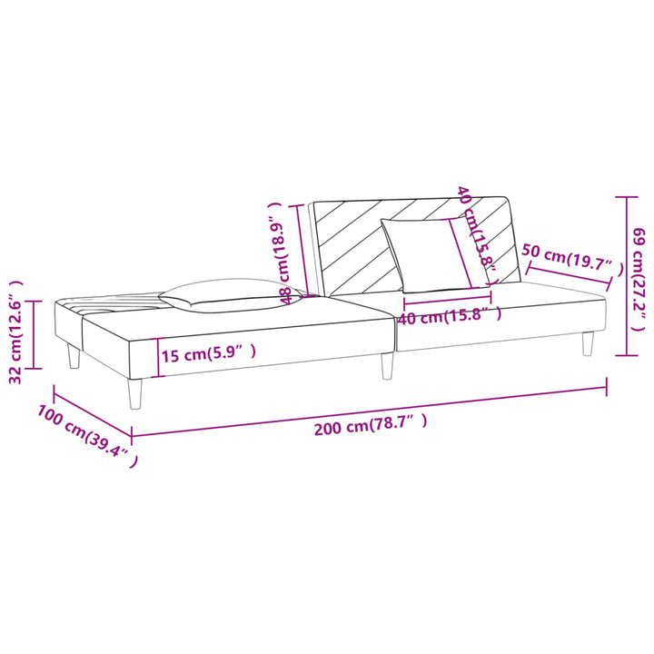 Schlafsofa 2-Sitzer Mit 2 Kissen Stoff