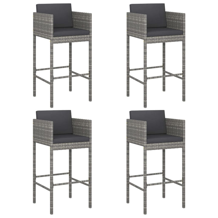 Barhocker 4 Stk. Mit Kissen Grau Poly Rattan Schwarz