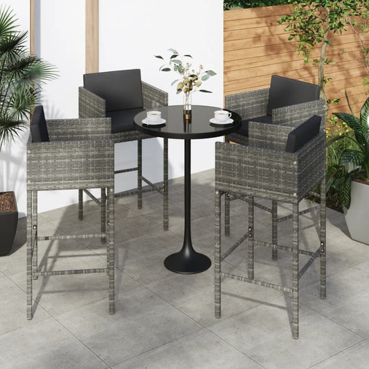 Barhocker 4 Stk. Mit Kissen Grau Poly Rattan Schwarz