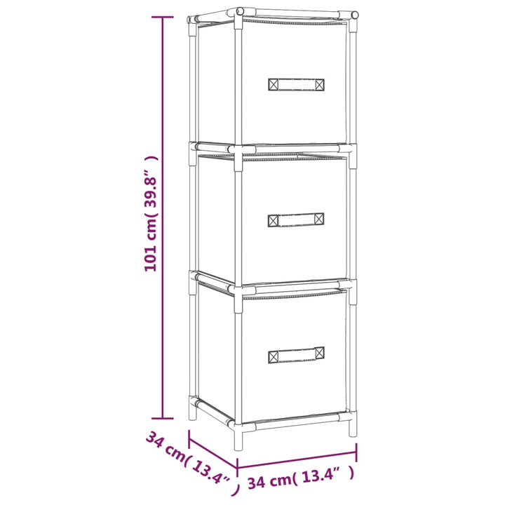 Lagerschrank Mit 3 Stoff-Schubladen Grau 34X34X101 Cm Stahl Creme