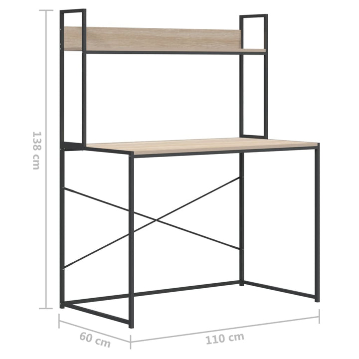 Computertisch Schwarz Eiche-Optik 110X60X138Cm Holzwerkstoff