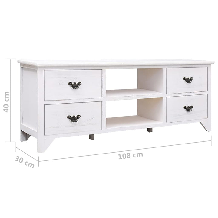 Tv-Schrank Antik-Weiß 108X30X40 Cm Massivholz Paulownia