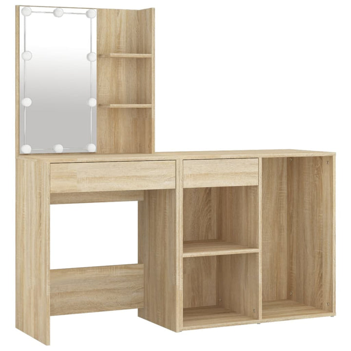 Led-Schminktisch Mit Schrank Sonoma-Eiche Holzwerkstoff