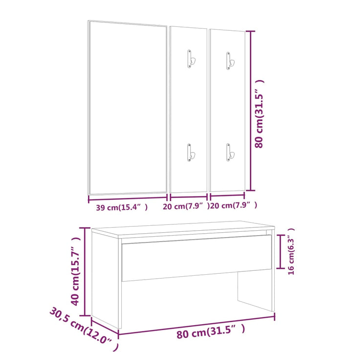 Garderoben-Set Holzwerkstoff