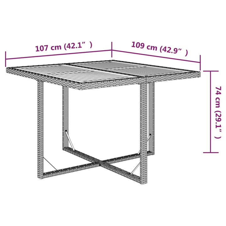 Gartentisch 109X107X74 Cm Poly Rattan & Massivholz Akazie