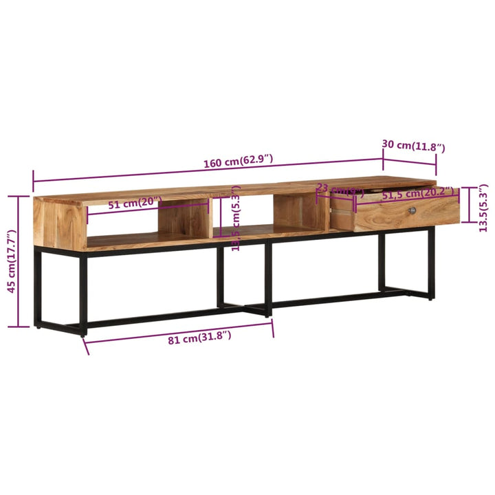 Tv-Schrank 160X30X45 Cm Massivholz Akazie