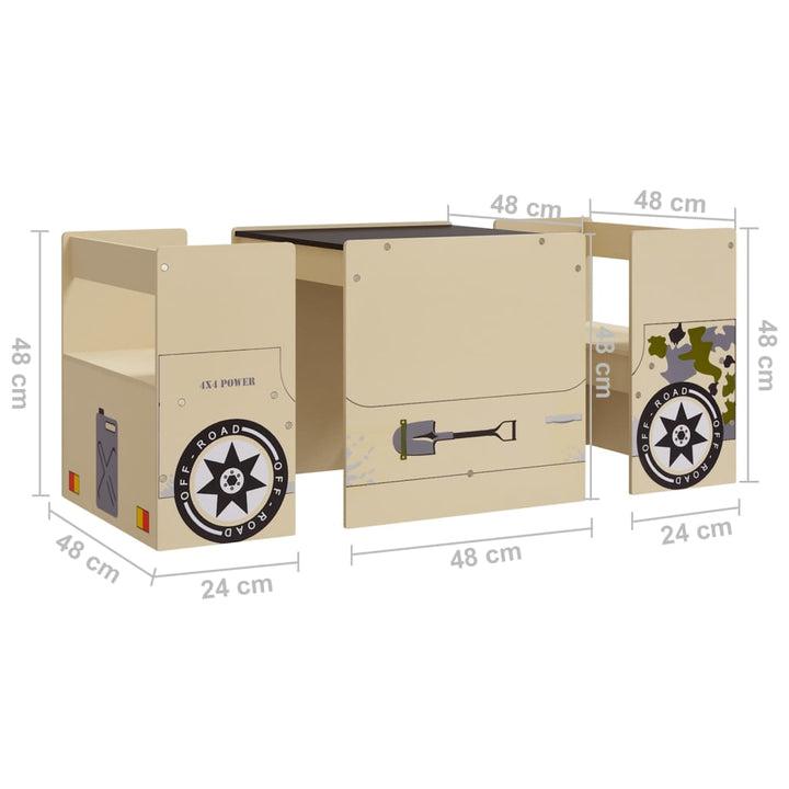 3-Tlg. Kindertisch Und Stuhl Set Geländewagen-Design Mdf