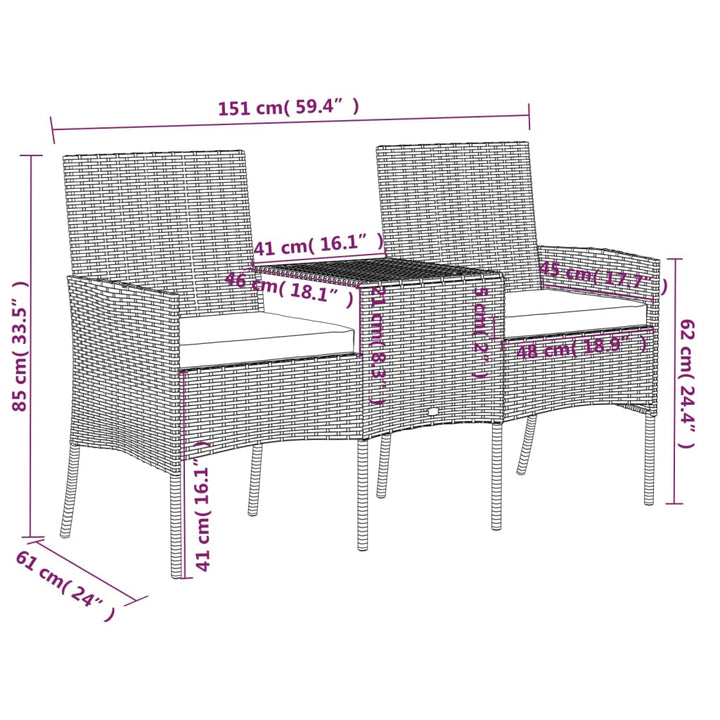 2-Sitzer Gartensofa Mit Teetisch Poly Rattan