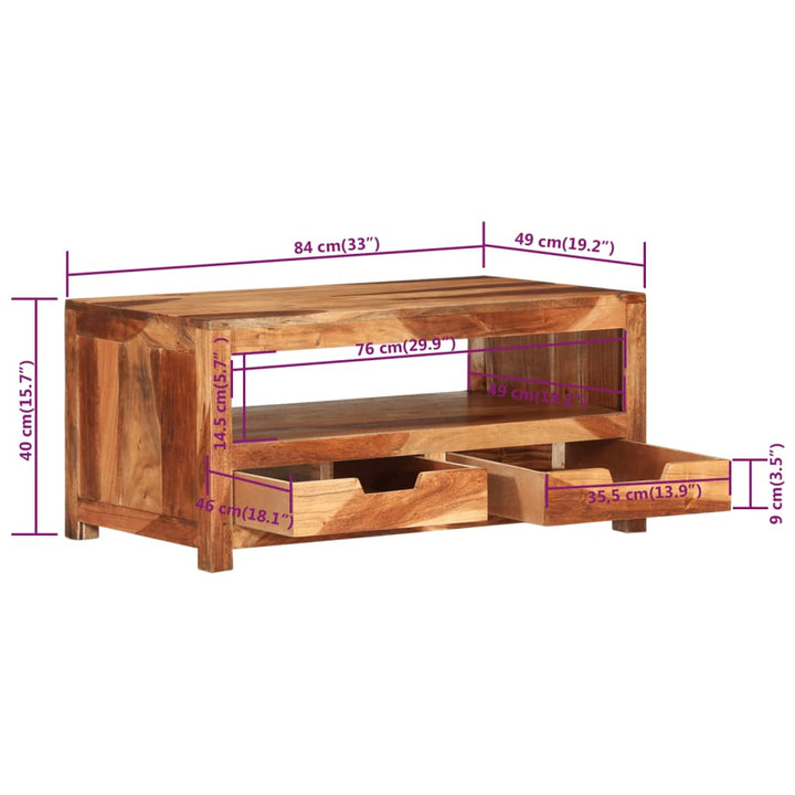 Couchtisch 84X49X40 Cm Massivholz Akazie