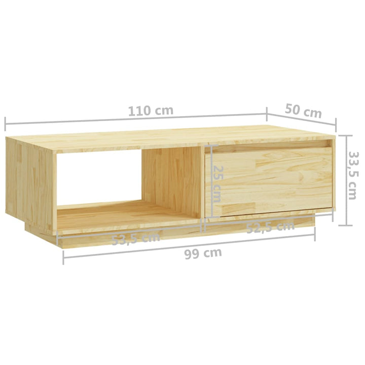 Couchtisch 110X50X33,5 Cm Massivholz Kiefer