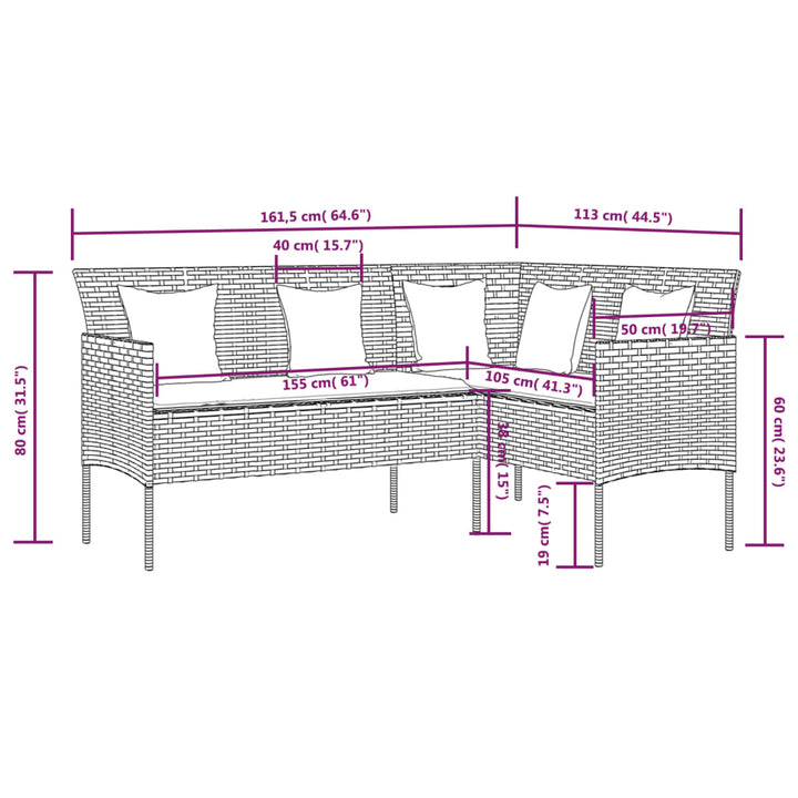 Sofa In L-Form Mit Kissen Poly Rattan