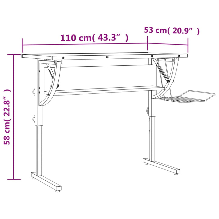 Basteltisch & Grau 110X53X(58-87) Cm Holzwerkstoff