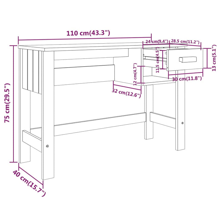 Schreibtisch Hamar 110X40X75 Cm Massivholz Kiefer