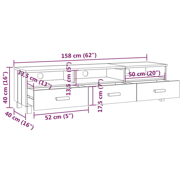 Tv-Schrank Hamar 158X40X40 Cm Massivholz Kiefer