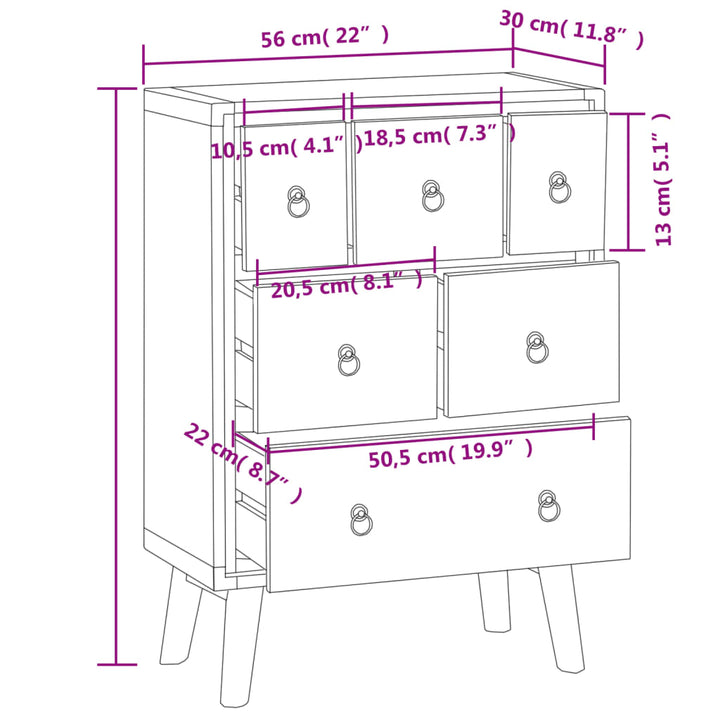 Kommode 56X30X80 Cm Massivholz Teak