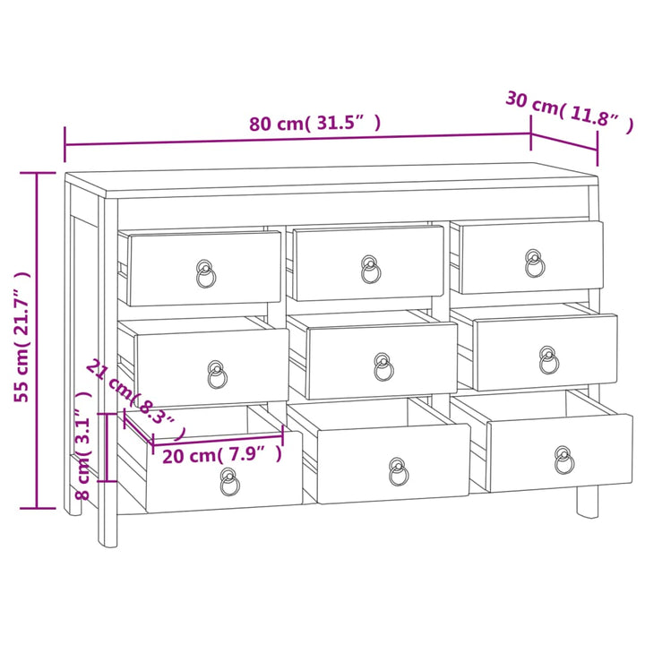 Kommode 80X30X55 Cm Massivholz Teak