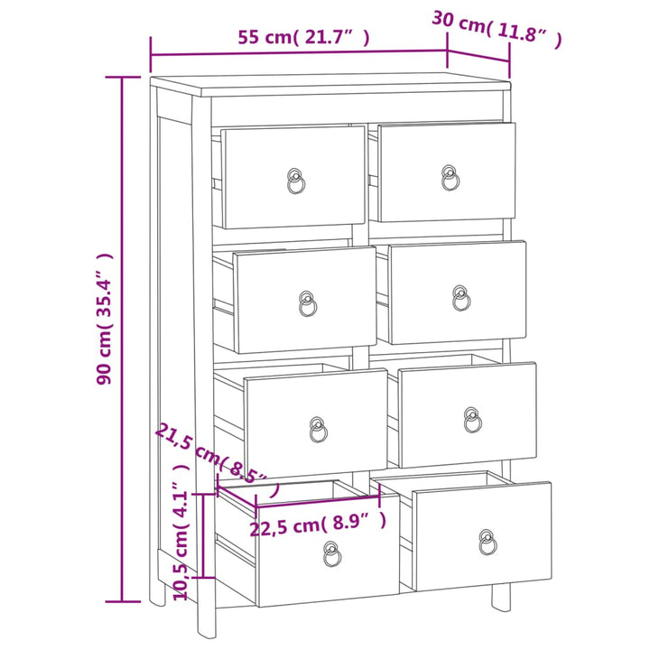 Kommode 55X30X90 Cm Massivholz Teak