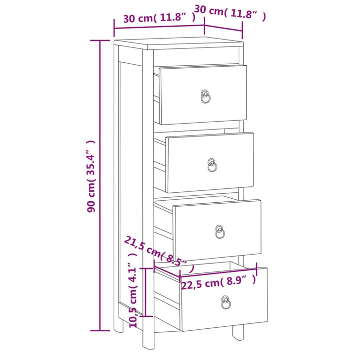 Kommode 30X30X90 Cm Massivholz Teak