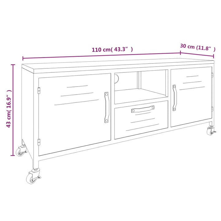 Tv-Schrank Schwarz 110X30X43 Cm Eisen Und Massivholz Tanne