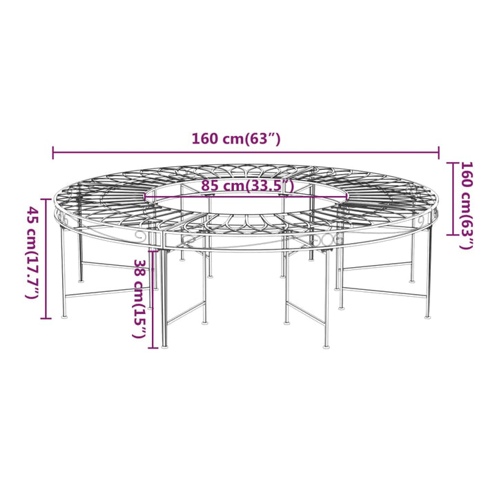 Baumbank Rund Ø160 Cm Schwarz Stahl