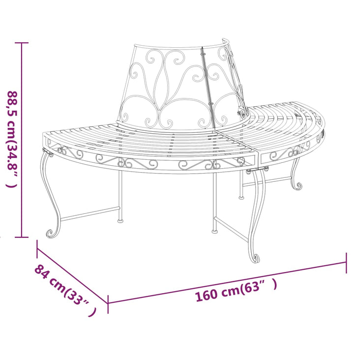 Baumbänke Halbrund 2 Stk. Ø160 Cm Schwarz Stahl