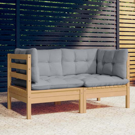 2-Sitzer-Gartensofa Mit Grauen Kissen Massivholz Kiefer