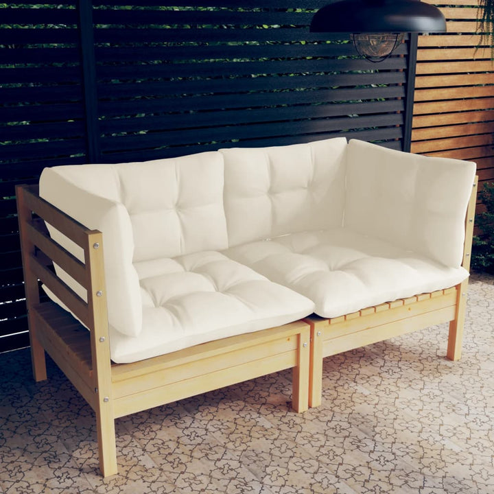 2-Sitzer-Gartensofa Mit Grauen Kissen Massivholz Kiefer