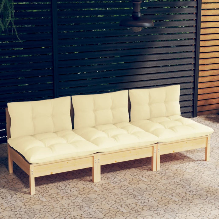 3-Sitzer-Gartensofa Mit Grauen Kissen Massivholz Kiefer