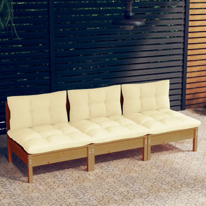 3-Sitzer-Gartensofa Mit Grauen Kissen Massivholz Kiefer