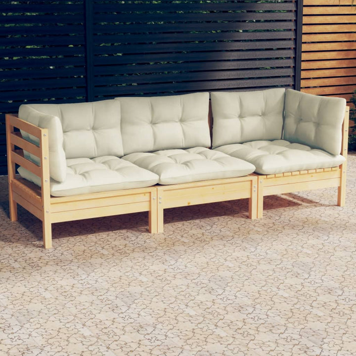 3-Sitzer-Gartensofa Mit Grauen Kissen Massivholz Kiefer