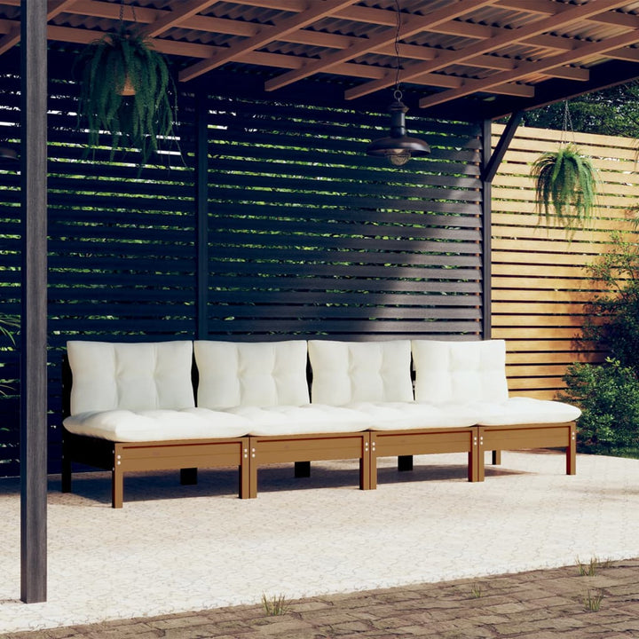 4-Sitzer-Gartensofa Mit Grauen Kissen Massivholz Kiefer