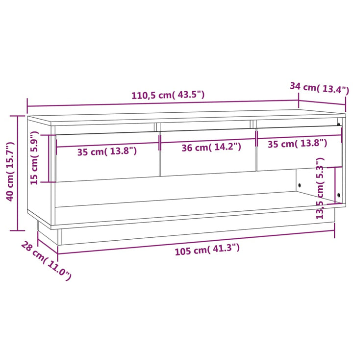 Tv-Schrank 110,5X34X40 Cm Massivholz Kiefer