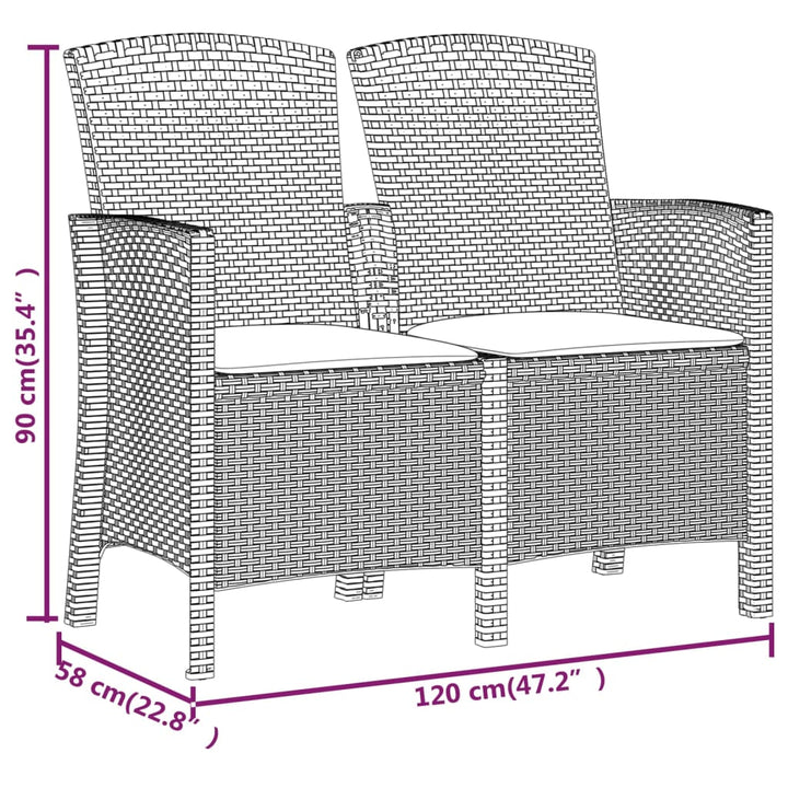 Gartenbank 2-Sitzer Mit Kissen Pp-Rattan