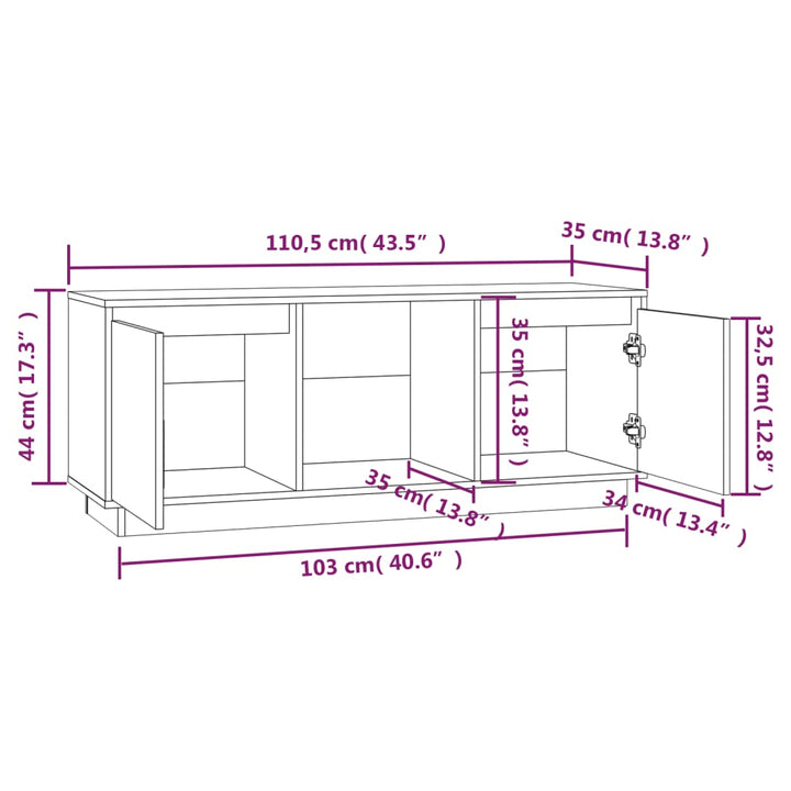 Tv-Schrank 110,5X35X44 Cm Massivholz Kiefer