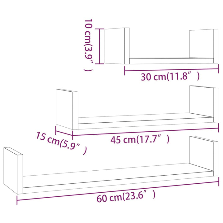 Wandregale 3 Stk. Holzwerkstoff Grau Sonoma