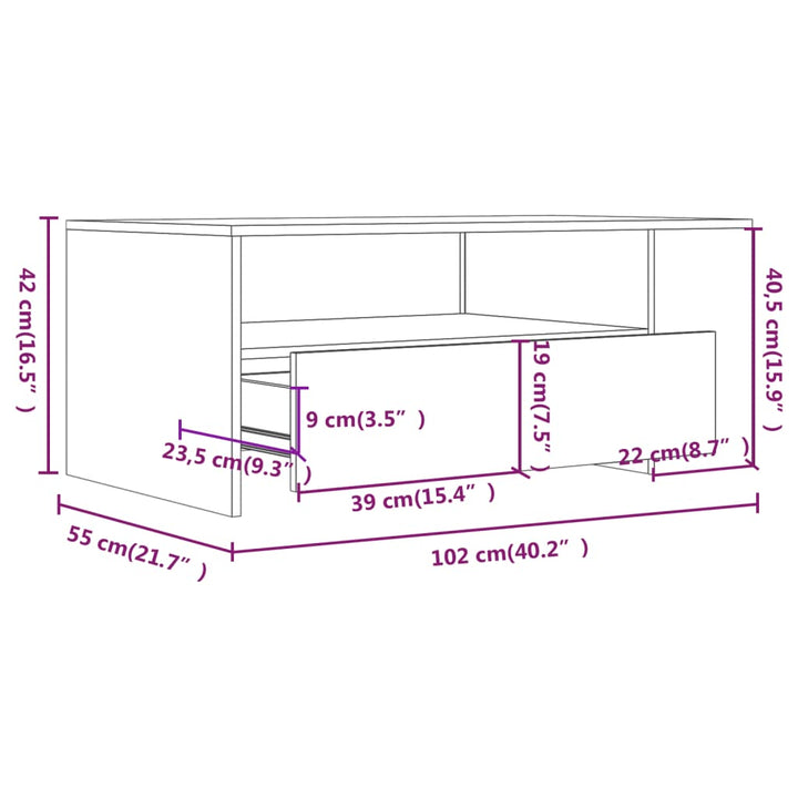 Couchtisch 102X55X42 Cm Holzwerkstoff