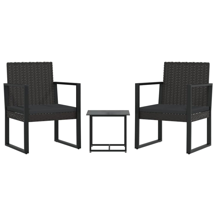 3-Tlg. Garten-Lounge-Set Mit Kissen Schwarz Poly Rattan