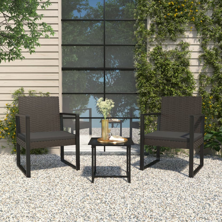 3-Tlg. Garten-Lounge-Set Mit Kissen Schwarz Poly Rattan