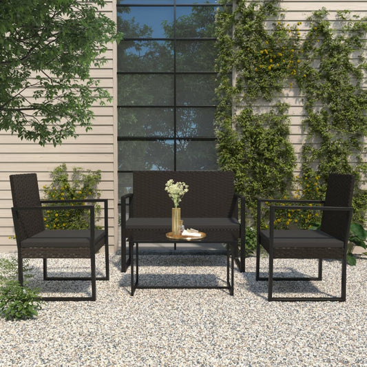 4-Tlg. Garten-Lounge-Set Mit Kissen Schwarz Poly Rattan