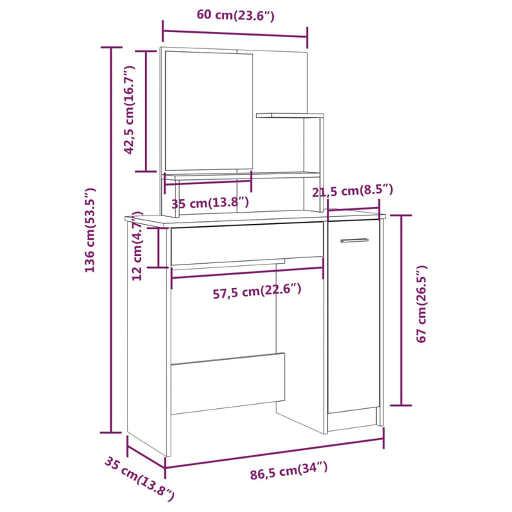 Schminktisch Mit Spiegel 86,5X35X136 Cm