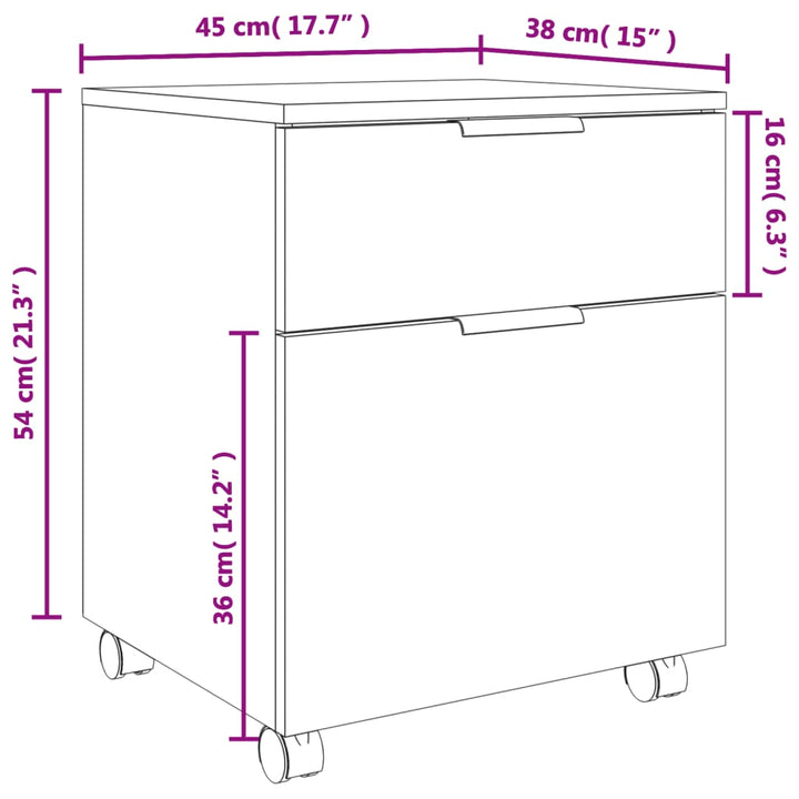 Mobiler Aktenschrank Mit Rollen 45X38X54 Cm Holzwerkstoff